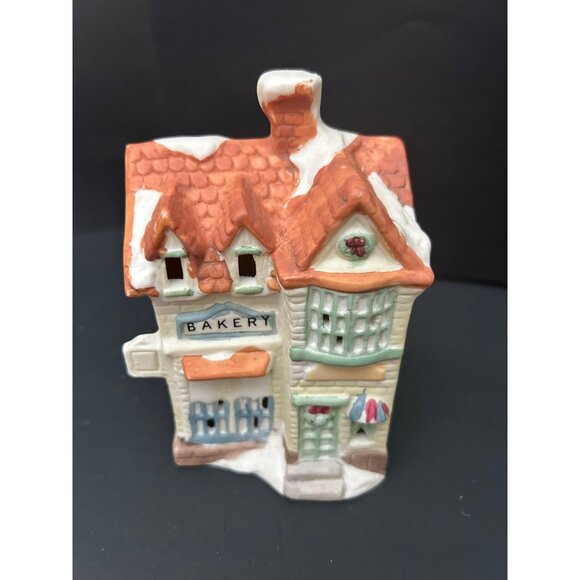 Bakery Ceramic Tealight Holder Miniature House Cottage Style Christmas Vintage - Picture 5 of 11